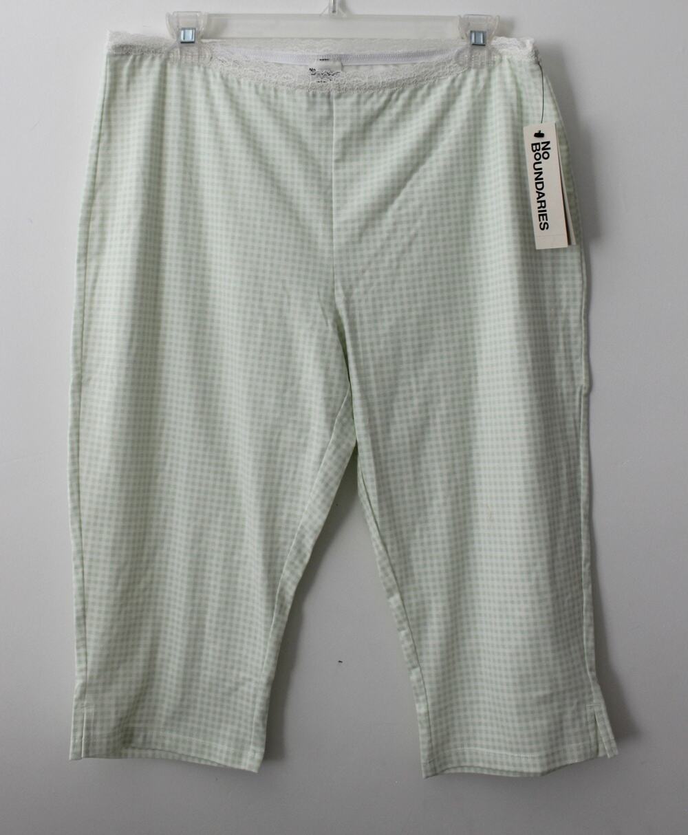 No Boundaries Womens Single Jersey Lace Capri Sleep Pants Green Size L NWT